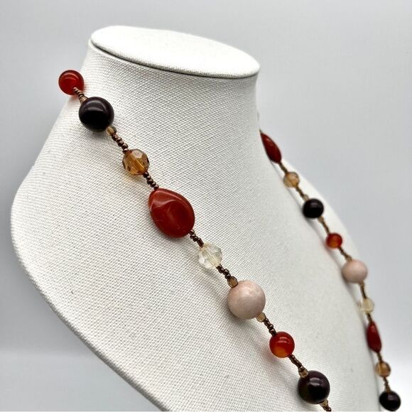 Natural Stone Acrylic Seed Bead Multicolor 36.5" Long Boho Fashion Necklace - Picture 2 of 11